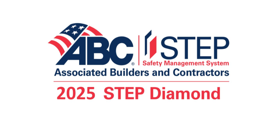 Logo for ABC STEP Safety Management System, featuring the text Associated Builders and Contractors, 2025 STEP Diamond, and a stylized American flag—ideal for Industrial Electrical Contractors or Industrial Electricians seeking top safety recognition.